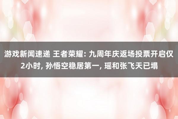 游戏新闻速递 王者荣耀: 九周年庆返场投票开启仅2小时, 孙悟空稳居第一, 瑶和张飞天已塌